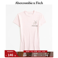 ABERCROMBIE & FITCH女装 24春夏可塞折碎花Logo款圆领时尚T恤 358156-1 浅粉色 XS (160/84A)