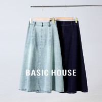 百家好（Basic House）休闲百搭牛仔半裙女夏季高腰气质感半身裙-B0624B5H992 牛仔 L110-120斤