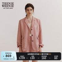 Teenie Weenie小熊2024老钱风法国麻西装外套亚麻混纺轻盈女装 粉色 175/XL
