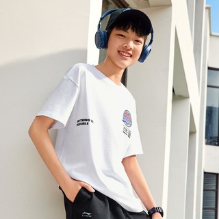 LI-NING 李宁 儿童短袖T恤男小大童2024款运动生活系列圆领休闲运动服