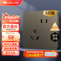 FEIDIAO 飞雕 开关插座面板暗装86型五孔插座空调网线家用全屋套餐 带USB 纯平 斜五孔插座 5只装