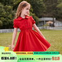 森林与孩子女童连衣裙2024夏薄款儿童泡泡袖衬衫裙公主裙薄 红色 160