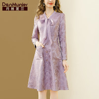丹慕妮尔紫色法式提花轻奢连衣裙女高级感2024早春气质a子裙 紫色 L