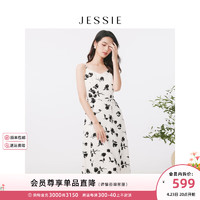 JESSIE法式复古玫瑰印花连衣裙女2024夏季吊带裙 花色 XL
