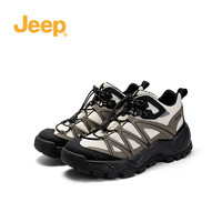 Jeep吉普免系带户外徒步登山鞋女黑色厚底越野运动老爹鞋 灰色 38