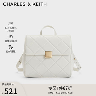 CHARLES & KEITH CHARLES&KEITH英伦风菱格链条双肩包背包书包包女包女士CK2-60782296 White白色 M