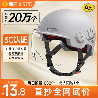 新日 3C认证新国标电动车头盔【灰色+高清短镜】A类