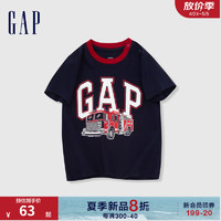 Gap男幼童2024夏季纯棉logo印花圆领短袖T恤儿童装上衣890978 海军蓝 110cm(4-5岁)亚洲尺码
