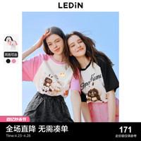 LEDIN 乐町 2024夏季新款玩偶印花宽松插肩袖短袖T恤