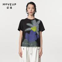 MOVEUP 幻走 2024春季新款.FUN系列圆领花卉印花短袖纯棉短款T恤女