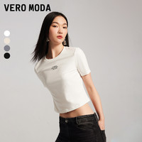 VERO MODA T恤2024春夏新款纯色圆领短袖修身短款纯色黑白简约休闲