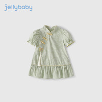 JELLYBABY女童旗袍夏唐装裙小宝宝国风裙子幼童夏装汉服三岁儿童夏季连衣裙 浅豆绿 100CM