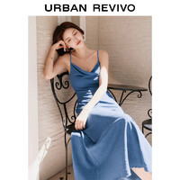 URBAN REVIVO UR2024夏季女装时尚休闲简约荡领吊带牛仔连衣裙UWG840115 蓝色 S