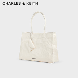 CHARLES&KEITH24夏大容量褶皱手提托特包腋下包女CK2-30782346 Cream奶白色 XL