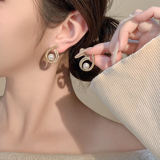 KOSE 高丝 韩国几何锆石珍珠耳钉女2024新款轻奢小众设计感耳环气质耳饰