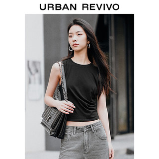 URBAN REVIVO 女士收褶无袖圆领修身背心 UWH440038 正黑 XL