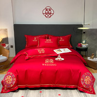 梦巢 婚庆四件套婚床新婚年轻人婚房结婚必备刺绣款床单被套红色