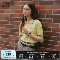 Teenie Weenie小熊女装2024春装撞色条纹Polo领短袖针织衫上衣 黄色 170/L