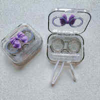 欧贝奇免拧盖盒子/一体式透明高级感防漏隐形眼镜护理盒可爱蝴蝶结 2个个蝴蝶结免拧盖（紫）