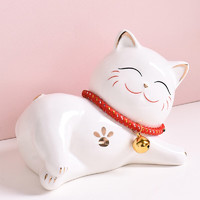 FUMEILIN 福美林 酒柜装饰品摆件陶瓷客厅摆件猫创意可爱简约家居软装饰品送礼礼物 白色