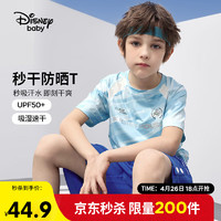 Disney 迪士尼 童装儿男童速干短袖T恤防晒运动高弹打底上衣24夏DB421BE13蓝140