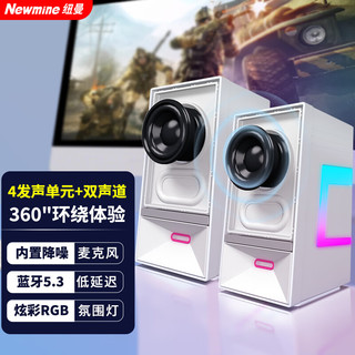 Newmine 纽曼 V4 电脑音响音箱 蓝牙5.3台式机笔记本内置麦克风炫彩RGB氛围立体声家用桌面对箱 白色