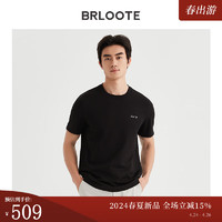 巴鲁特（Brloote）肌理感上衣莫代尔夏季男士弹力绣花短袖T恤衫2024夏 黑色 190/108A