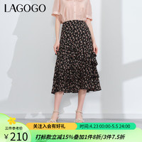 lagogo拉谷谷雪纺碎花半身裙女2024年夏季不规则荷叶边蛋糕裙 混色(Y0) S