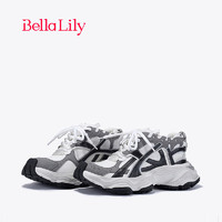 Bella Lily2024春季拼色潮流老爹鞋女做旧脏脏鞋复古松糕鞋子 深灰 35