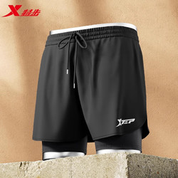 XTEP 特步 游泳褲男士防尷尬泳褲男款泳衣套裝泡溫泉裝備 基礎黑色 2XL