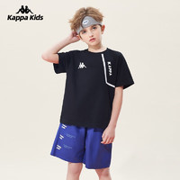 KAPPA KIDS中大童短袖夏装男童简约休闲上衣儿童半袖t恤 黑色 130cm 7-8岁