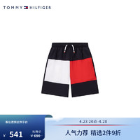 TOMMY HILFIGER24春夏童装男休闲色块拼接抽绳腰运动短裤TH2222016 黑红白拼色001 8/130cm