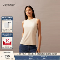 Calvin Klein Jeans24春夏女士休闲通勤纯棉净色圆领针织背心T恤40WK213 YAC-燕麦白 XS