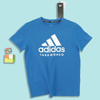 adidas 阿迪达斯 儿童T恤夏季户外运动休闲百搭短袖 蓝/白 140