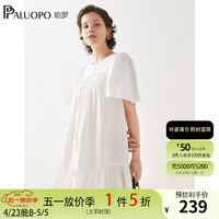 帕罗（PALUOPO）连衣裙女装泡泡袖圆领显瘦甜美短款2024年夏季短裙A字裙拼接法式 白色 L(165/88A)