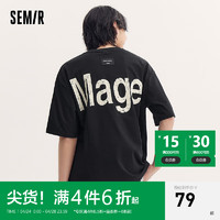 Semir 森马 短袖T恤男夏季宽松圆领套头上衣时尚字母印花针织男装休闲风 黑色90001 180/96A/XL