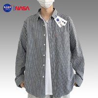 NASA GOOD 衬衫男春秋季纯棉条纹长袖港风宽松休闲衬衣外套男 深灰色 3XL