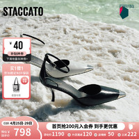 STACCATO 思加图 2024春季优雅一字带凉鞋包头凉鞋高跟鞋细跟女凉鞋ET104AK4 铠甲黑 35