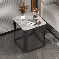 好脉 茶几小方桌客厅网红岩板简易沙发边几桌子 CJ-606B 雪花白+黑架