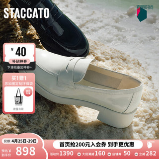 STACCATO 思加图 2024春季英伦风乐福鞋便士鞋小皮鞋一脚蹬女鞋EUP01AA4 幽光黑 36