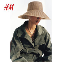 H&M女士帽子2024夏优雅纸遮阳斜沿草帽1215222 米色 54
