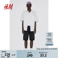 H&M男装裤子2024夏季休闲版牛仔短裤1218454 牛仔黑 165/72