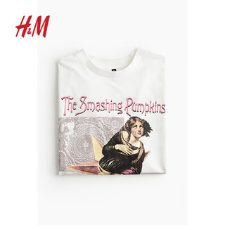 H&M女装T恤2024夏季时尚休闲简约大廓形印花短袖上衣1198284 白色/The Smashing Pumpkins XXS