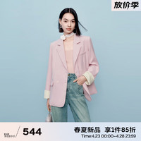 伊芙丽（eifini）伊芙丽新中式拼接提花袖口莫兰迪色西装外套女2024春装上衣 糖果粉  155/80A/S