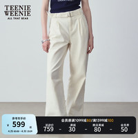 Teenie Weenie小熊2024年夏季休闲阔腿裤长裤时尚韩版宽松女裤 白色 165/M