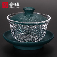豪峰 经典 玻璃高硼硅加厚耐热防烫盖碗泡茶碗家用办公功夫