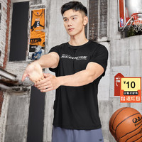 SKECHERS 斯凯奇 短袖男 2024夏季新款速干跑步运动短袖针织休闲黑色健身T恤 P224M029-0018