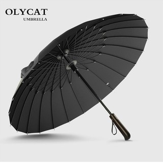 OLYCAT 男士24骨长柄雨伞复古日系加固超强抗风实木黑色直柄防风商务男伞