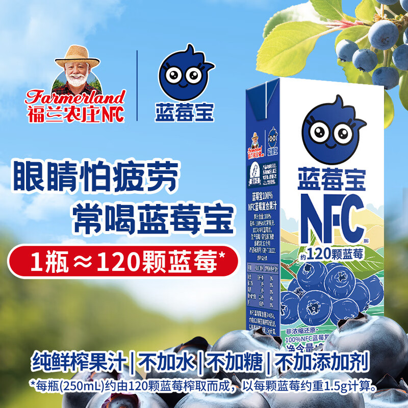 蓝莓宝100%NFC蓝莓复合果汁0添加剂250ml*10盒礼盒装