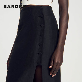 SANDRO2024春夏女装法式开衩黑色高腰长款半身裙SFPJU01136 黑色 34